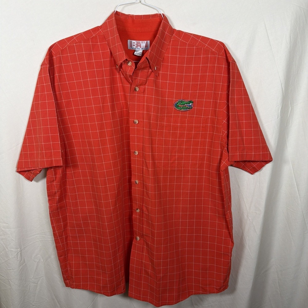 BAW Florida Gators Button Down Shirt Mens Large‎ Orange Plaid Logo
